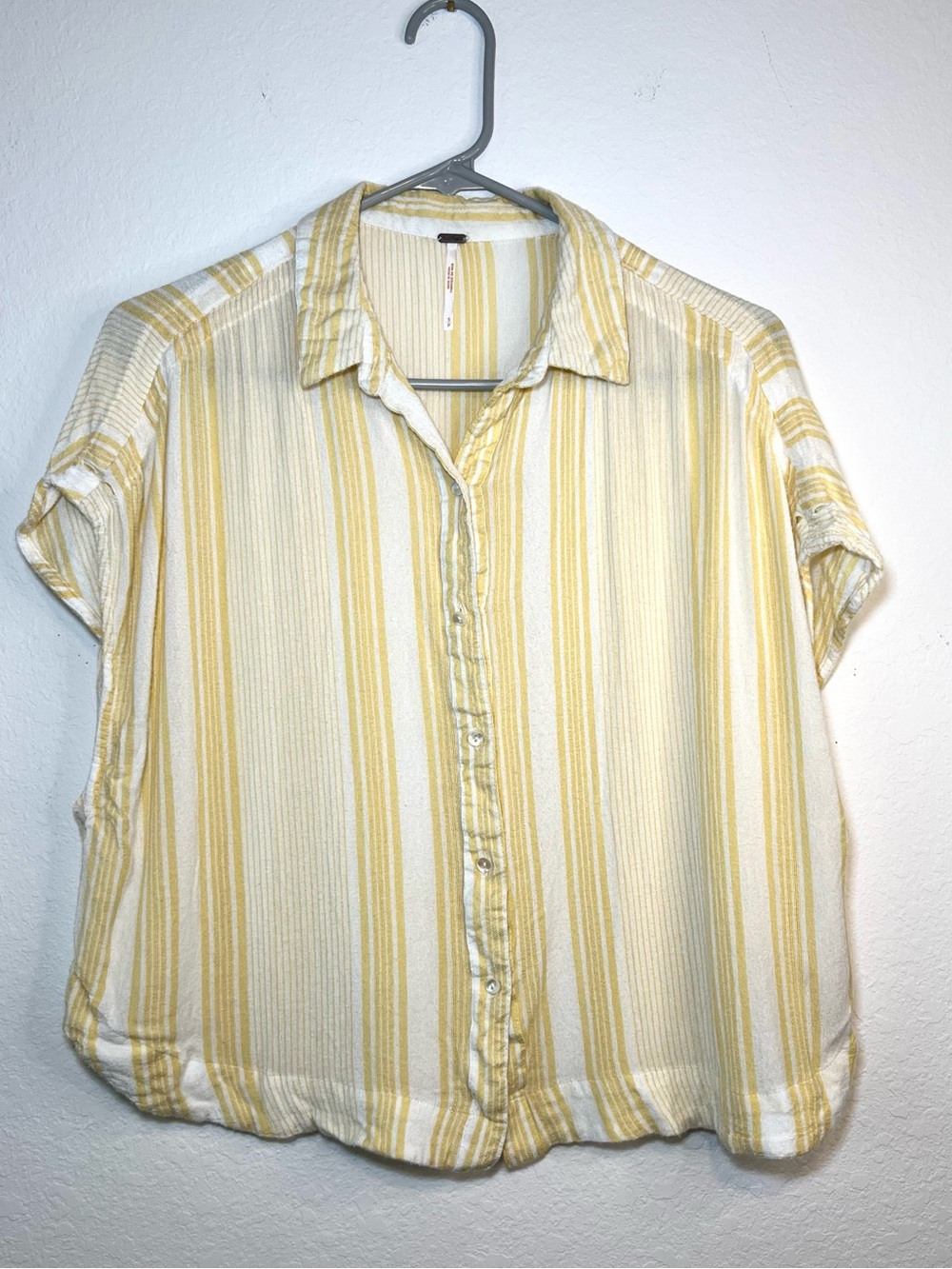 Free People Yellow White Stripped Button Down Crop Top Women Top Size S